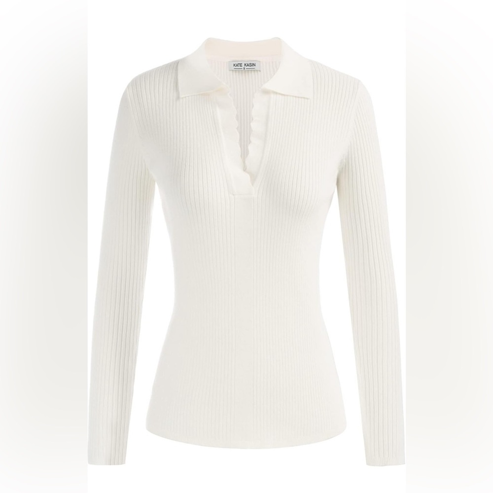 Kate Kasin V Neck Polo lightweight sweater Medium